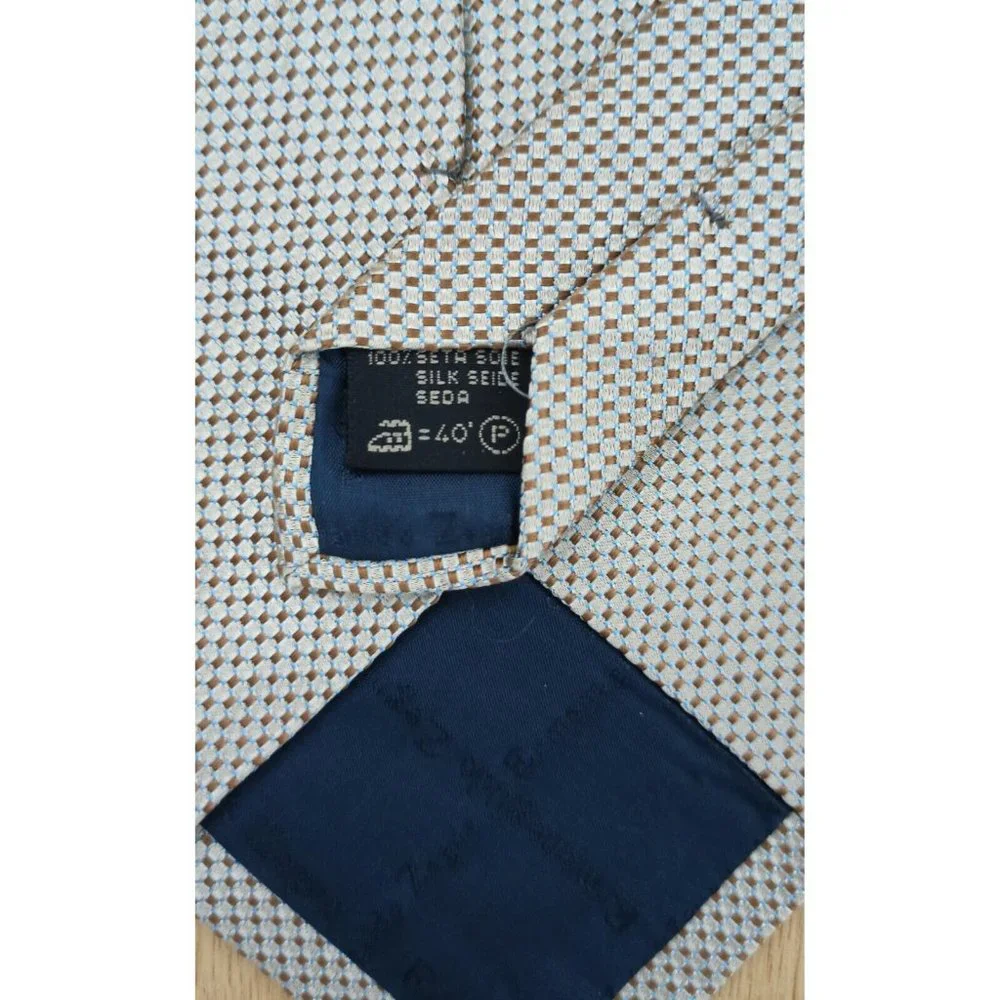 ERMENEGILDO ZEGNA Beige Geometric Silk Tie ITALY 58"/ 3.5" EC - Picture 3 of 4